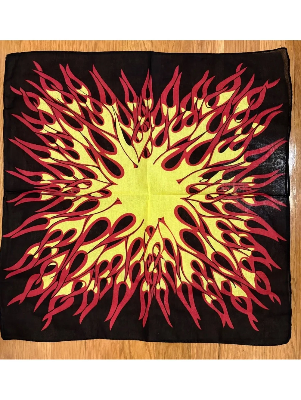 Square Flame Design Scarf - Lightweight, Bold Red and Yellow on Black